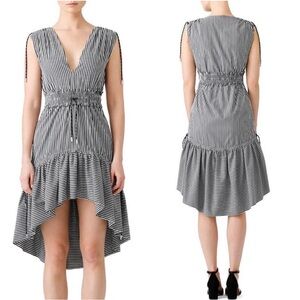 Christian Pellizzari Size 44 (8 US) Black & White Stripe Hi-Lo Dress Ruffle Hem